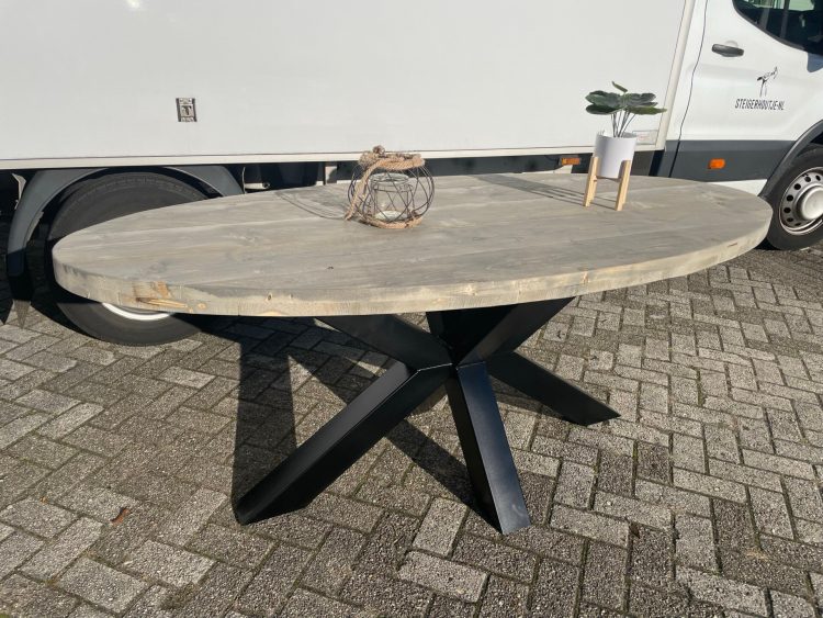 Ovale Tafel Stalen Matrix Poot Steigerhoutje De Expert In Houten